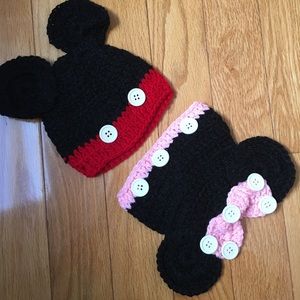 NWOT Handmade Baby Crochet Minnie/ Mickey Hats